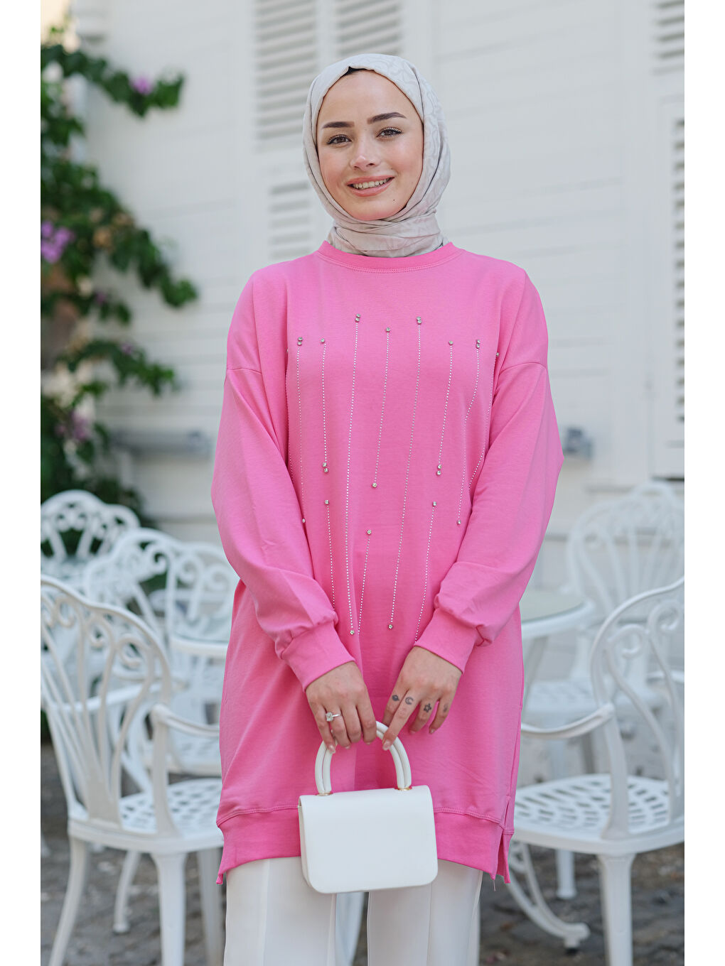 Locco Moda Pembe Boncuk Detay Tunik  Pembe - 1