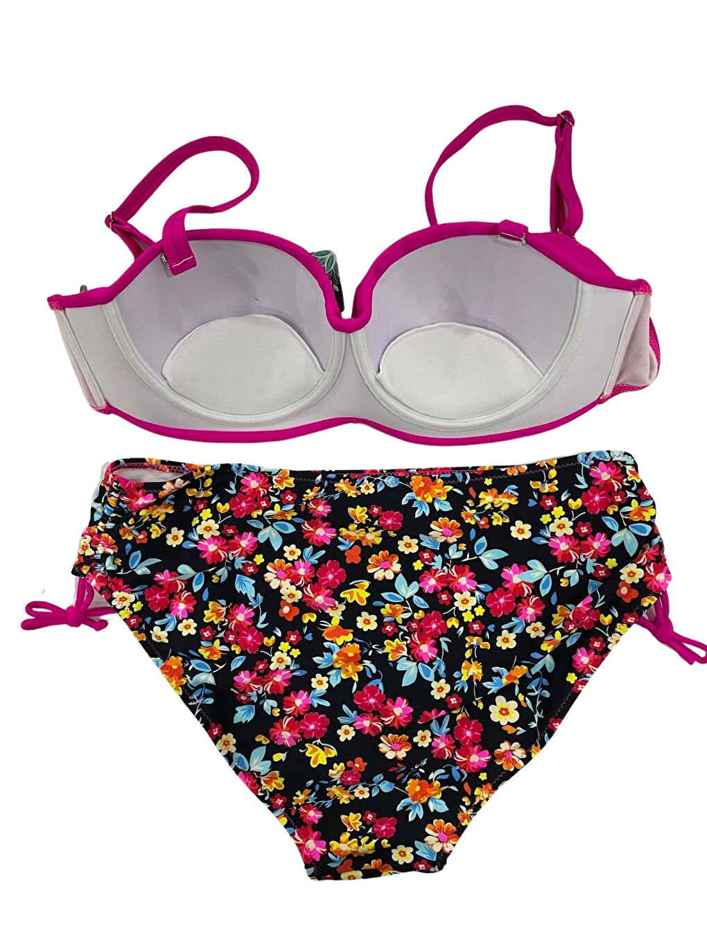 Kadın Fuşya Çiçek Desenli Taş İşlemeli Büyük Beden Astarlı Bikini Takım HZL25S-LC3312-3