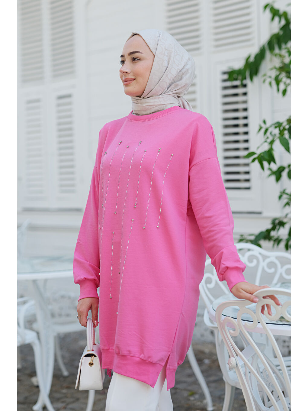 Locco Moda Pembe Boncuk Detay Tunik  Pembe - 2