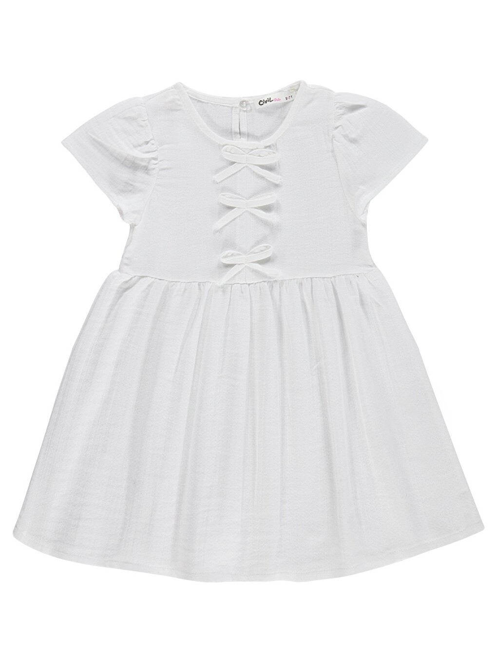 Girls Fiyonklu 6-9 Yaş Elbise - Beyaz