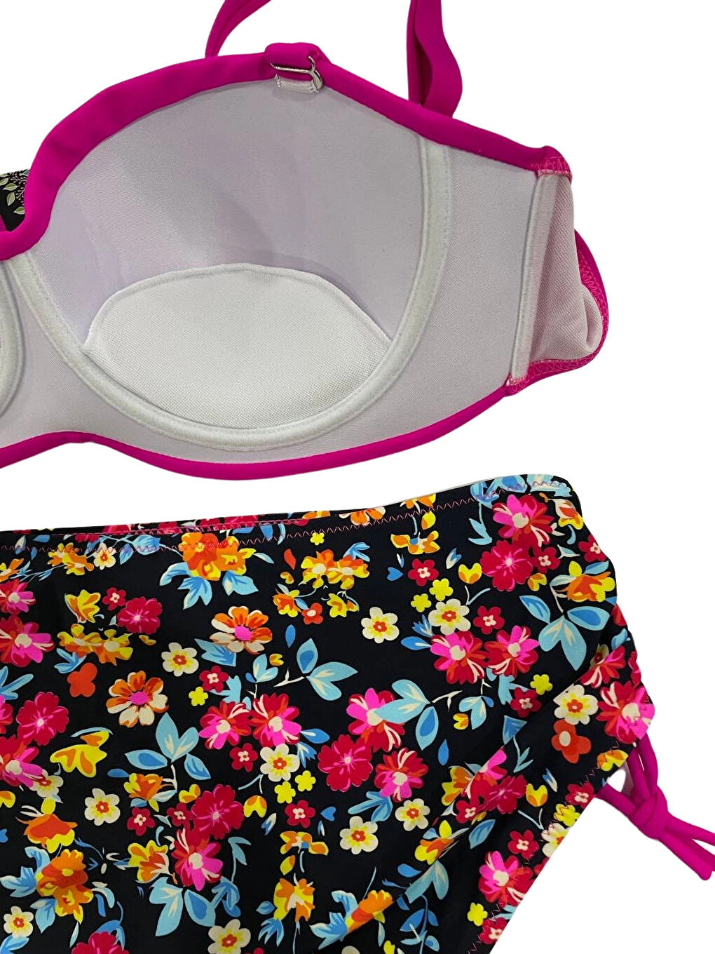 Kadın Fuşya Çiçek Desenli Taş İşlemeli Büyük Beden Astarlı Bikini Takım HZL25S-LC3312-4