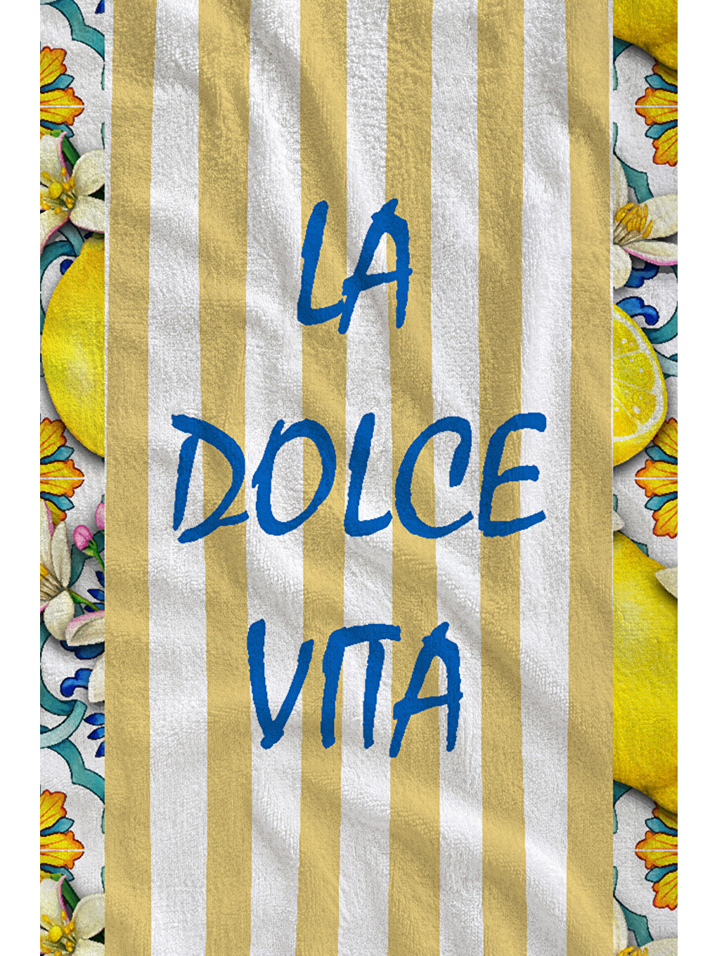 Milbay Grup Sarı Çizgili La Dolce Vita Limon Desenli 70x150 Cm Dijital Plaj Ve Banyo Havlusu-20072-1