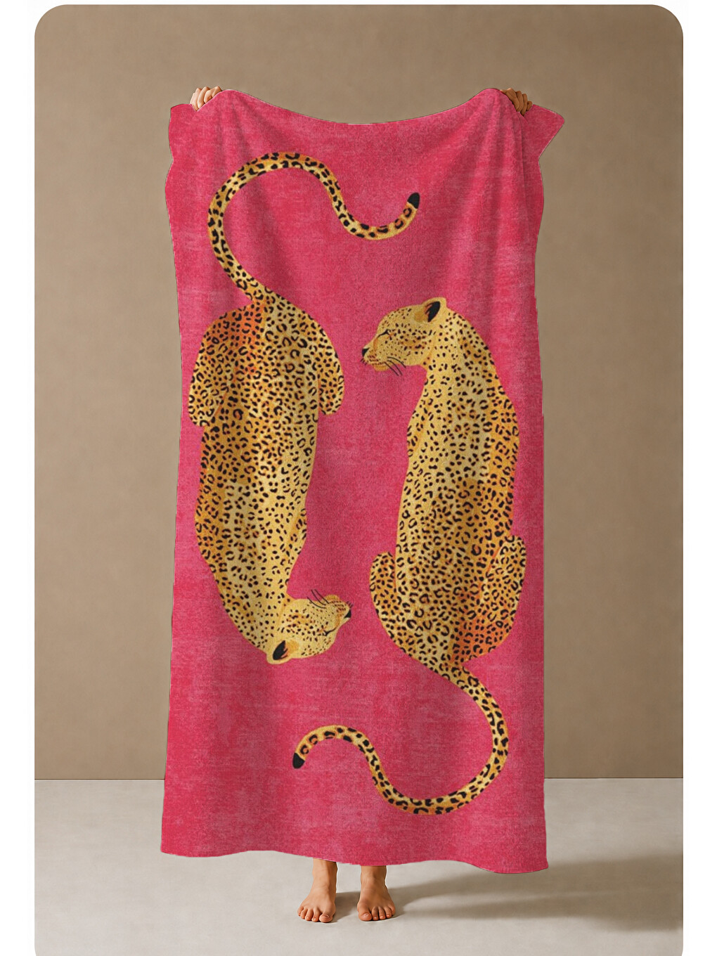 Pembe Leopar Figürlü 70x150 Cm Dijital Baskılı Plaj Ve Banyo Havlusu-3