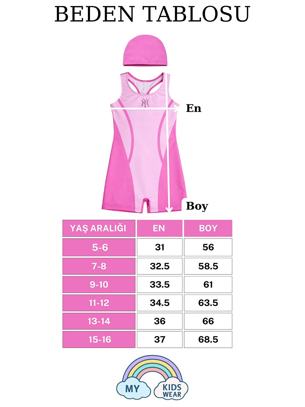 Pembe Kız Çocuk Deniz Yüzücü Mayoları 5-16 Yaş 12614-1