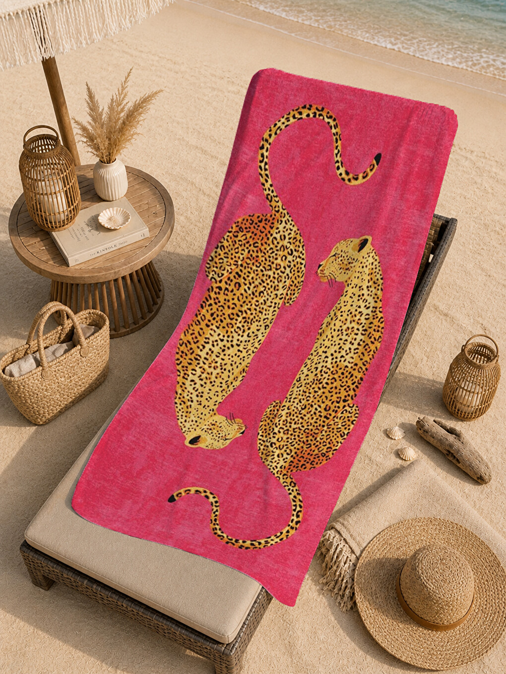 Pembe Leopar Figürlü 70x150 Cm Dijital Baskılı Plaj Ve Banyo Havlusu-4
