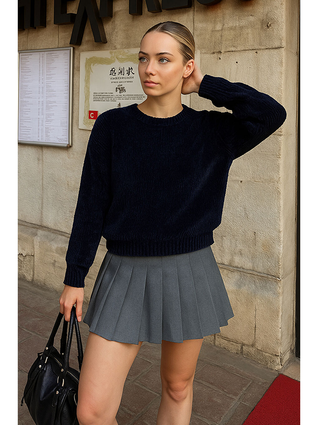 İndigo Regular Fit Bisiklet Yaka Şönil Kazak 25K0160K1