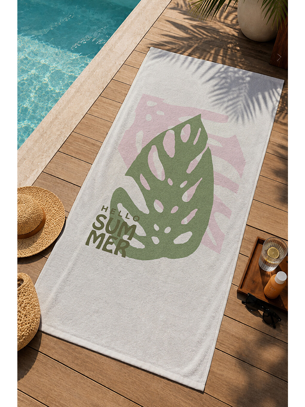 Sarı Renkli Tropikal Çiçek Ve Yaprak Desenli 70x150 Cm Dijital Baskılı Plaj Ve Banyo Havlusu-2