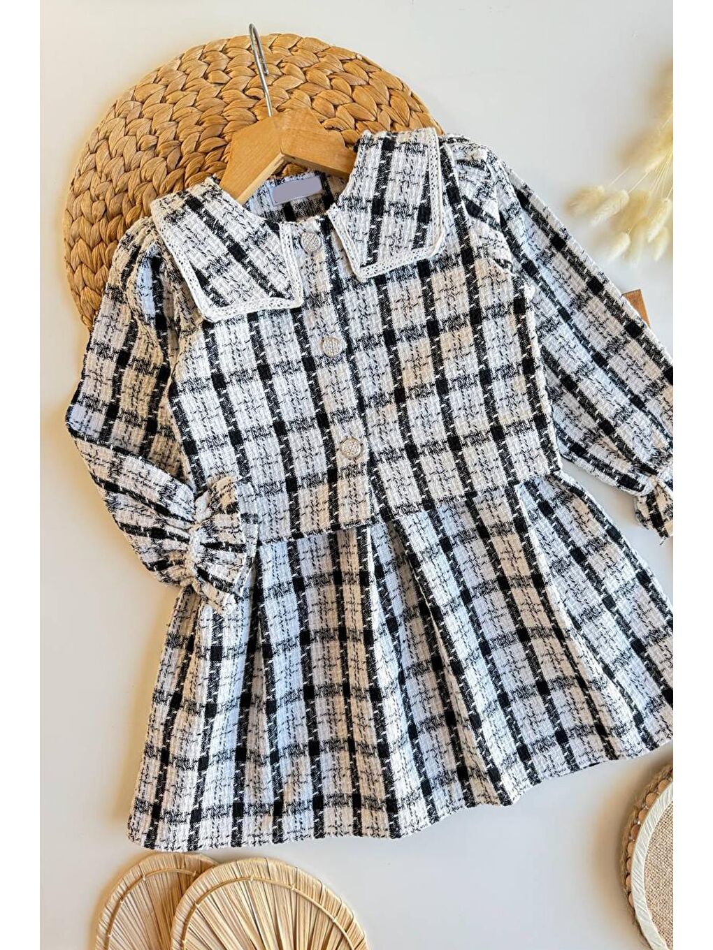 Gri Kız Çocuk Tüvit Kumaş Elbise Ve Ceket 2'Li Takım