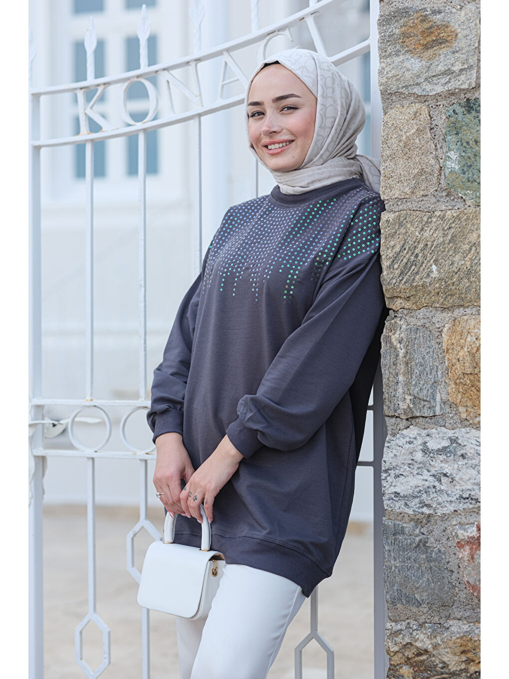 Locco Moda Antrasit Pul Detaylı Tunik Antrasit