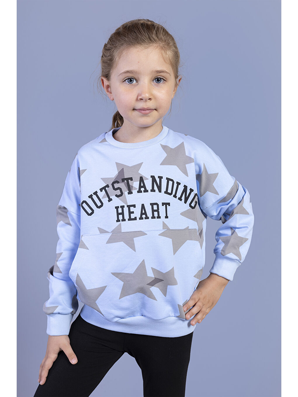 Lila Kız Çocuk  Kanguru Cepli Baskılı Sweatshirt-2