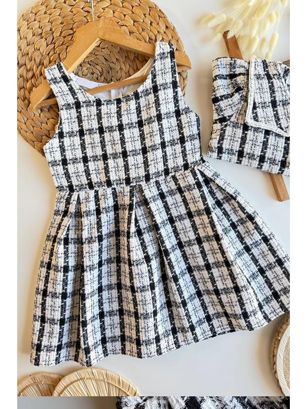 Gri Kız Çocuk Tüvit Kumaş Elbise Ve Ceket 2'Li Takım-1