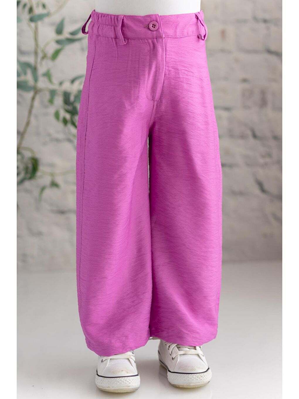 Pembe Kız Çocuk Dokuma Viskon Düz Pantolon