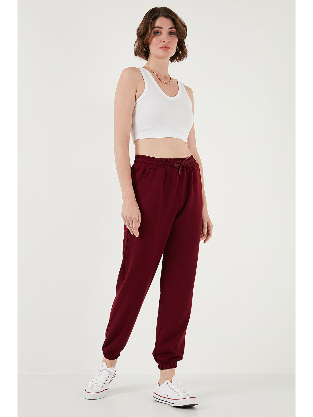 Lela Bordo Streç Regular Fit Kadın Eşofman Altı 5865798O - 3