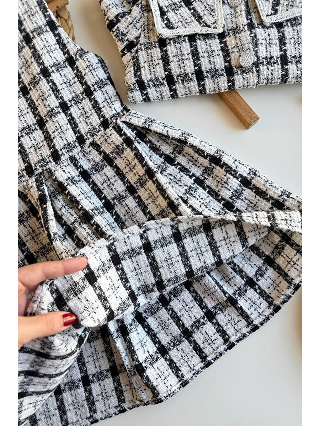 Gri Kız Çocuk Tüvit Kumaş Elbise Ve Ceket 2'Li Takım-4