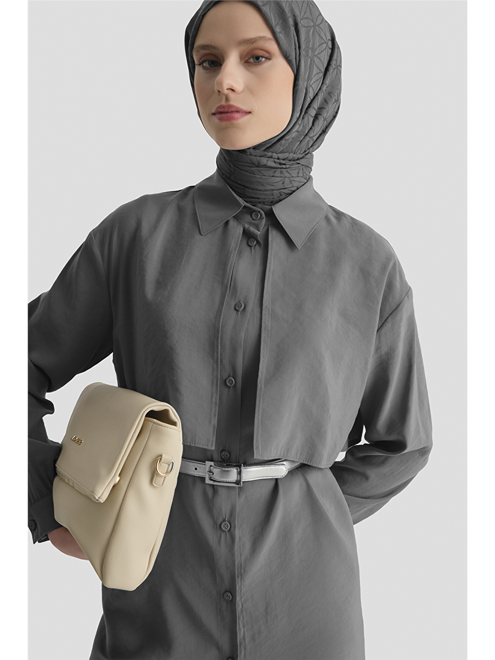 Aller Detaylı Tunik Gri-3