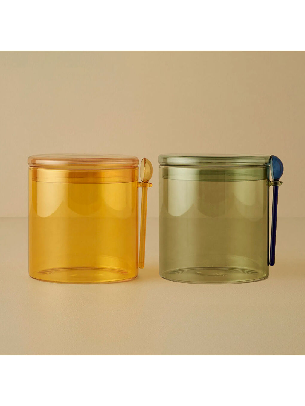 Colors 2'li Kaşıklı Kavanoz Seti Amber-Yeşil (1110 cc)