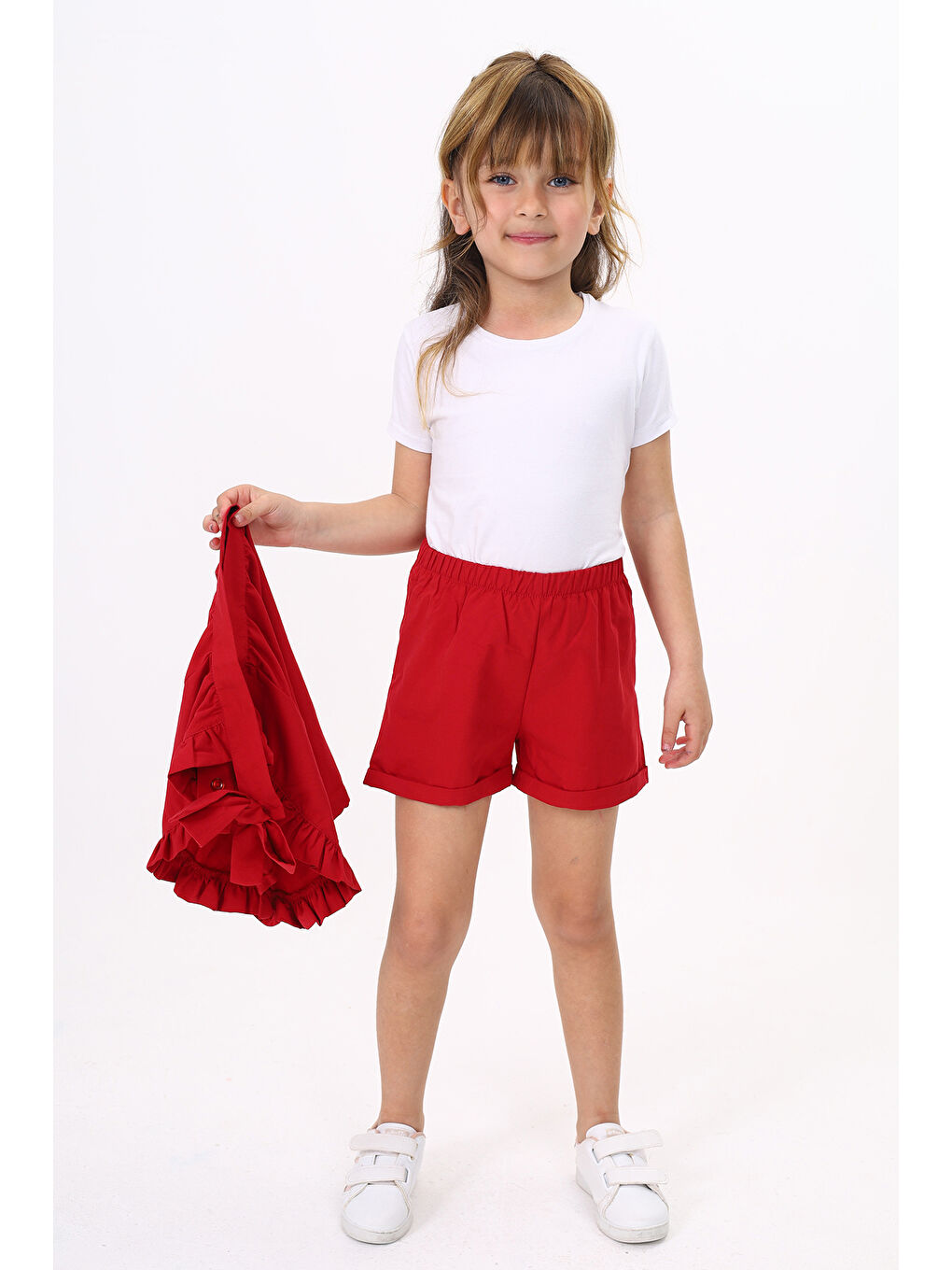 Kırmızı Kız Çocuk Etekli Şort-5