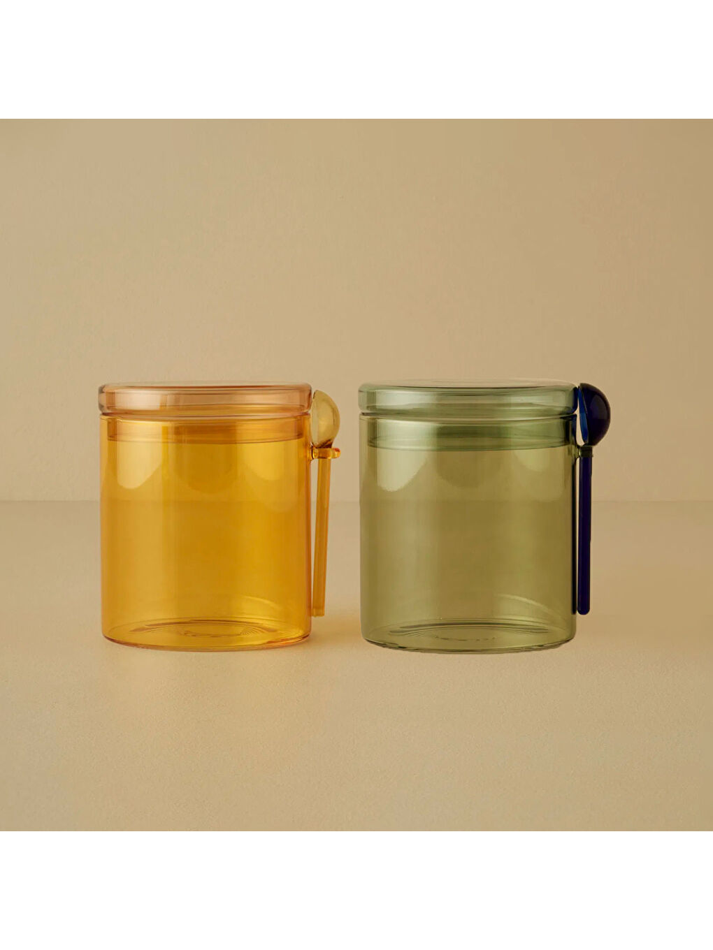 Colors 2'li Kaşıklı Kavanoz Seti Amber-Yeşil (680 cc)