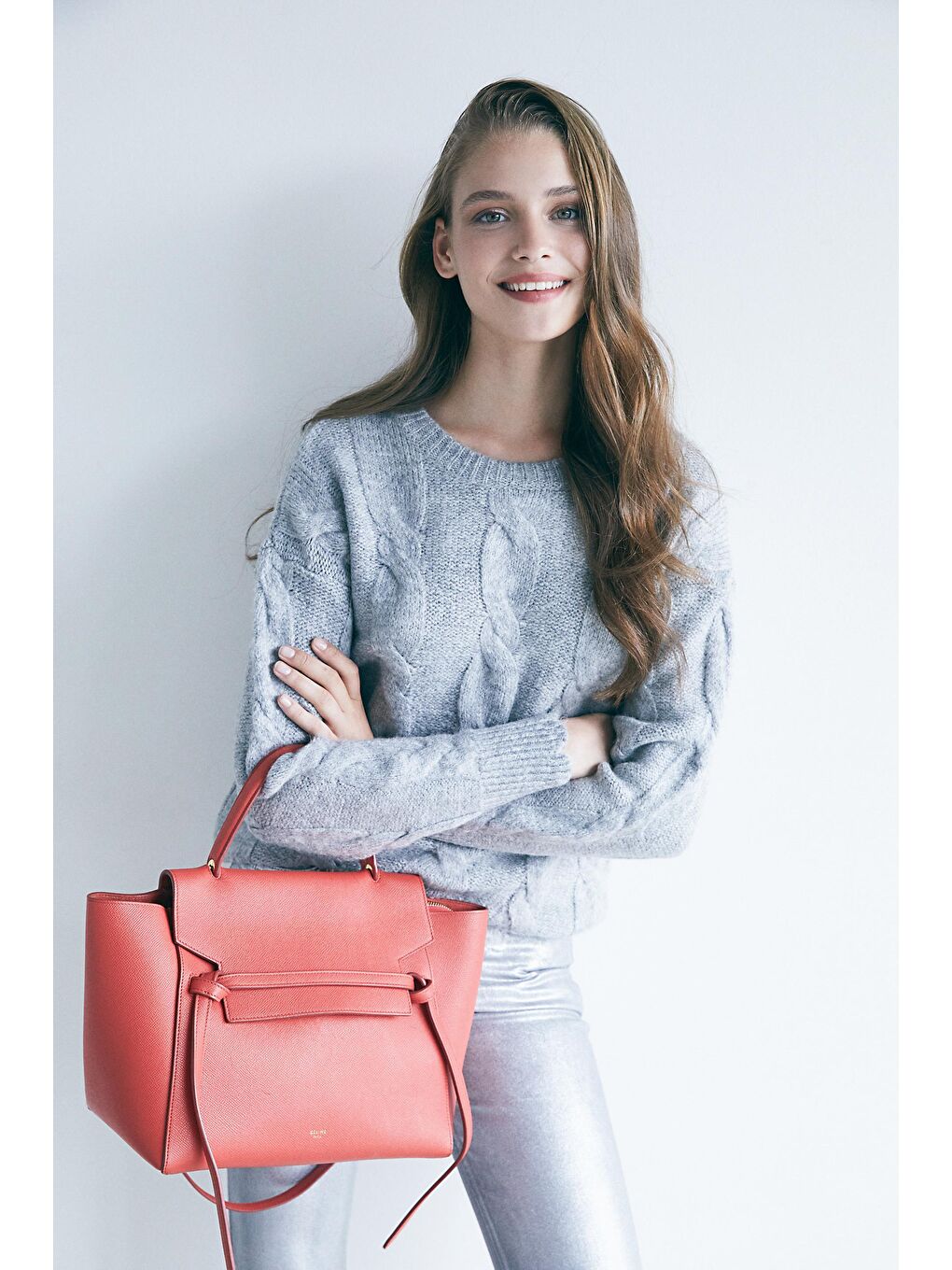 Gri Bisiklet Yaka Saç Örgülü Kazak