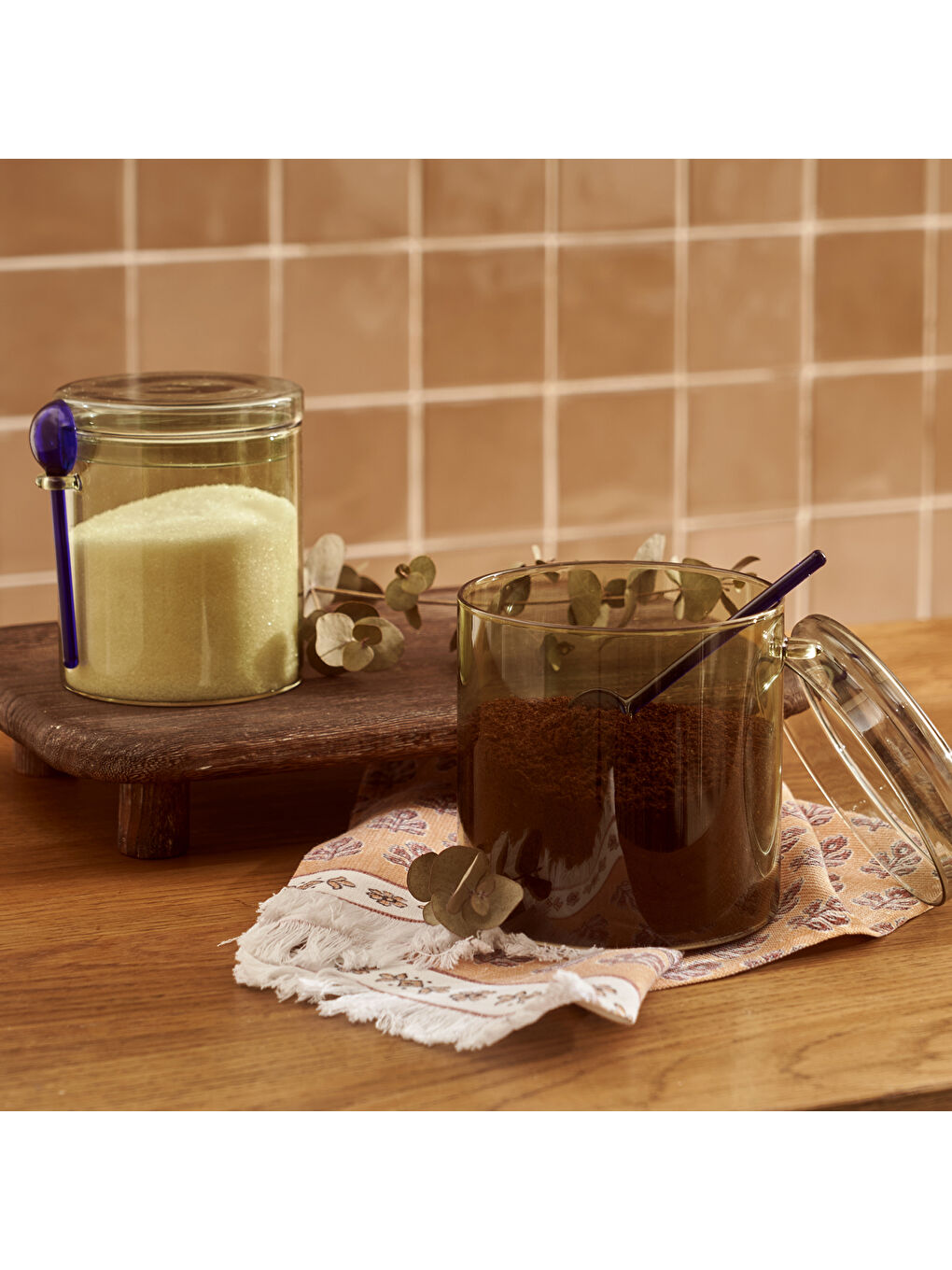 Colors 2'li Kaşıklı Kavanoz Seti Amber-Yeşil (680 cc)-5