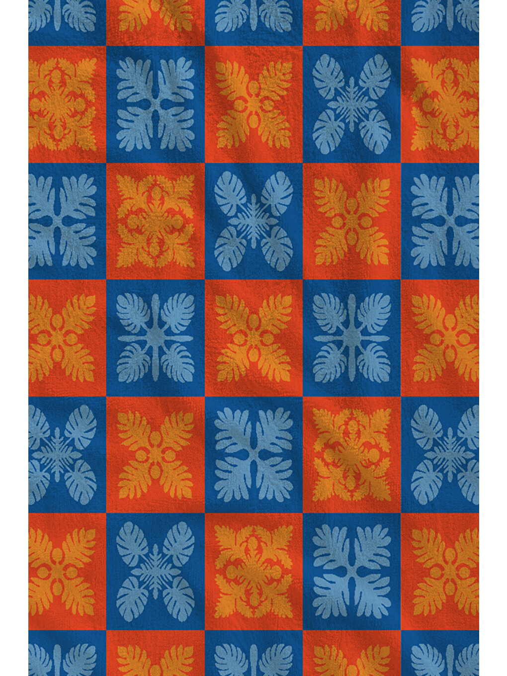 Turuncu Mavi Dama Etnik Çiçek Motifli 70x150 Cm Dijital Baskılı Plaj Ve Banyo Havlusu-1