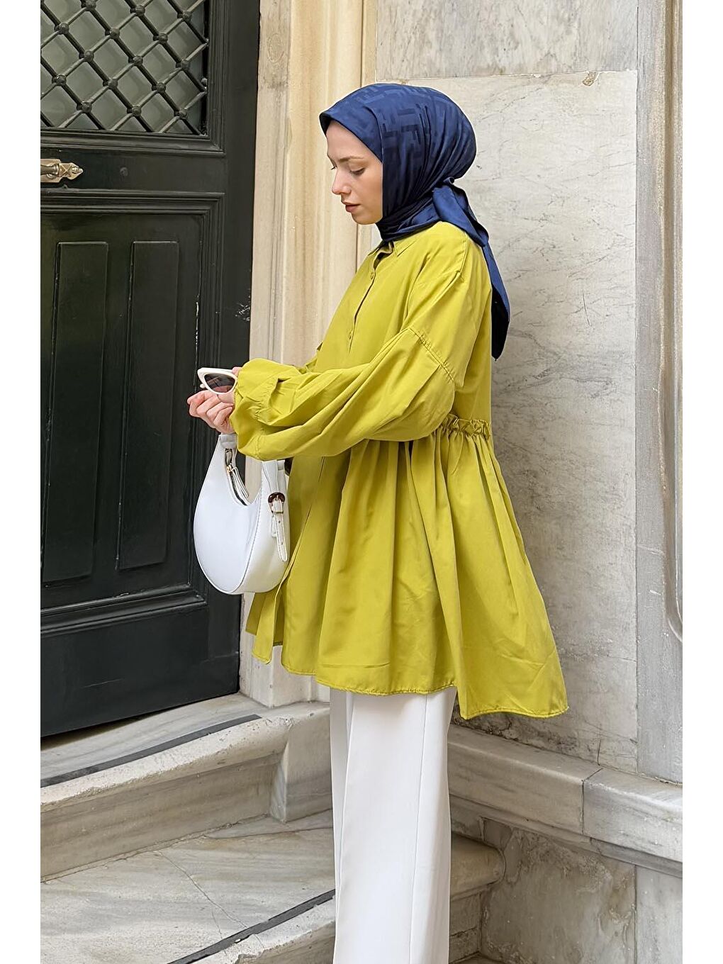 Lopez Balon Kol Tunik Yağ Yeşili-1