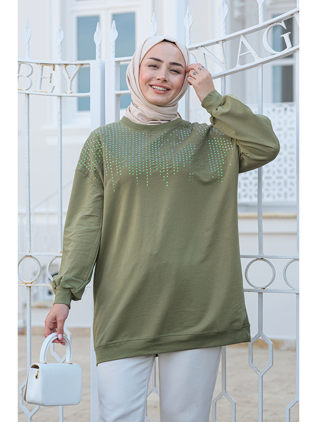 Locco Moda Haki-Yeşil Pul Detaylı Tunik Haki Yeşil - 3