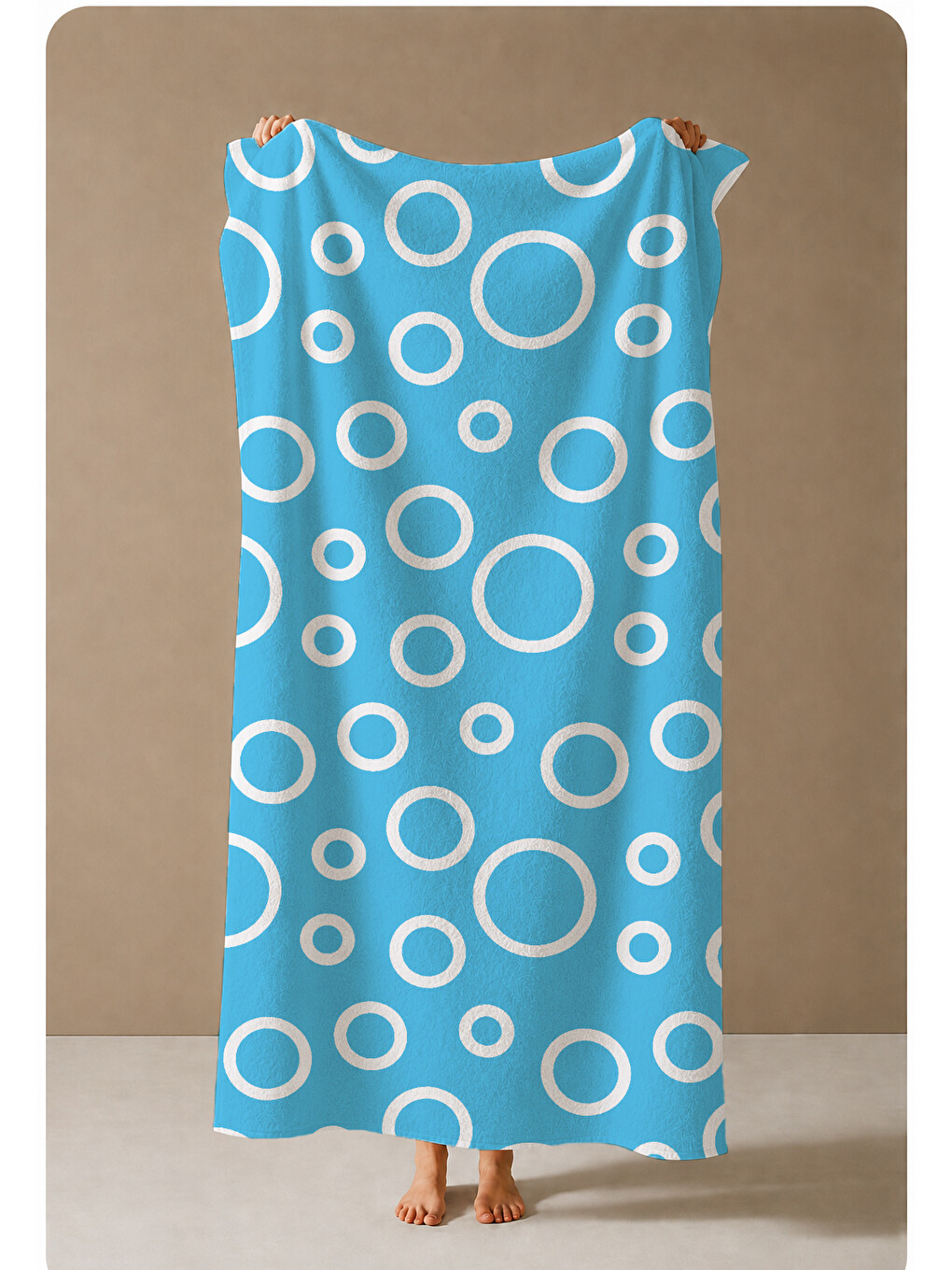 Açık Mavi Beyaz Halka Geometrik Desenli 70x150 Cm Dijital Baskılı Plaj Ve Banyo Havlusu-3