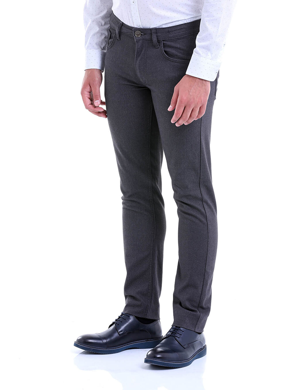 Hatemoğlu Gri Slim Fit Desenli Pamuklu 5 Cep Kanvas Pantolon - 1