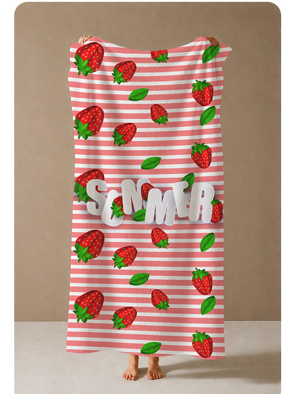 Kırmızı Yeşil Çizgili Karpuz Summer Yazılı 70x150 Cm Dijital Baskılı Plaj Ve Banyo Havlusu-3