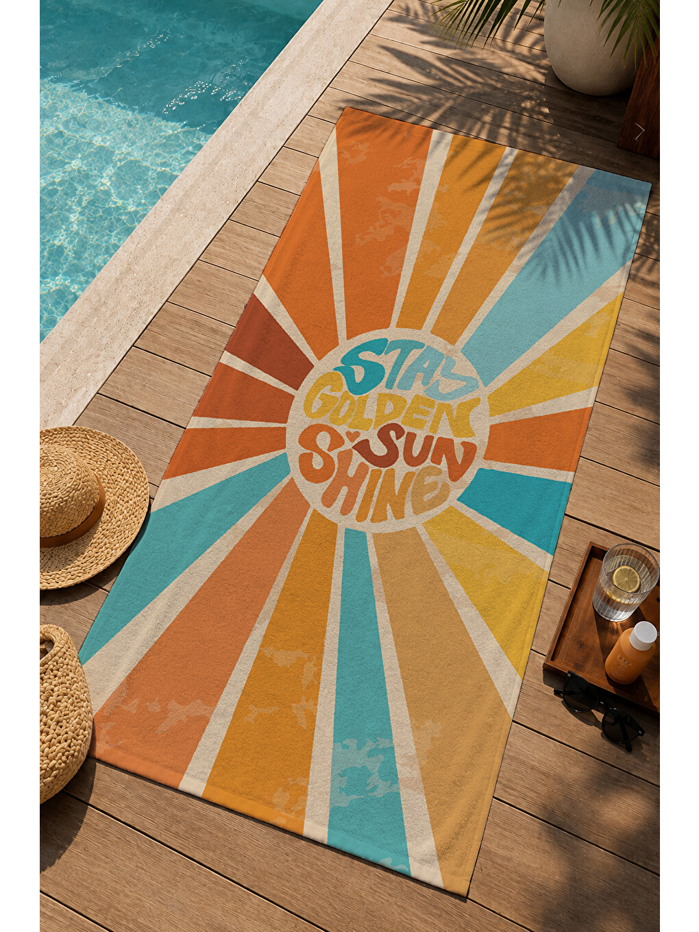 Turuncu Mor Retro Stay Golden Güneş Desenli 70x150 Cm Dijital Baskılı Plaj Ve Banyo Havlusu-2