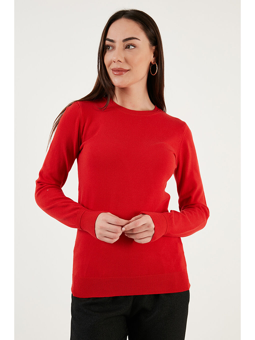 Kırmızı Regular Fit Bisiklet Yaka Kazak 25K0777K1