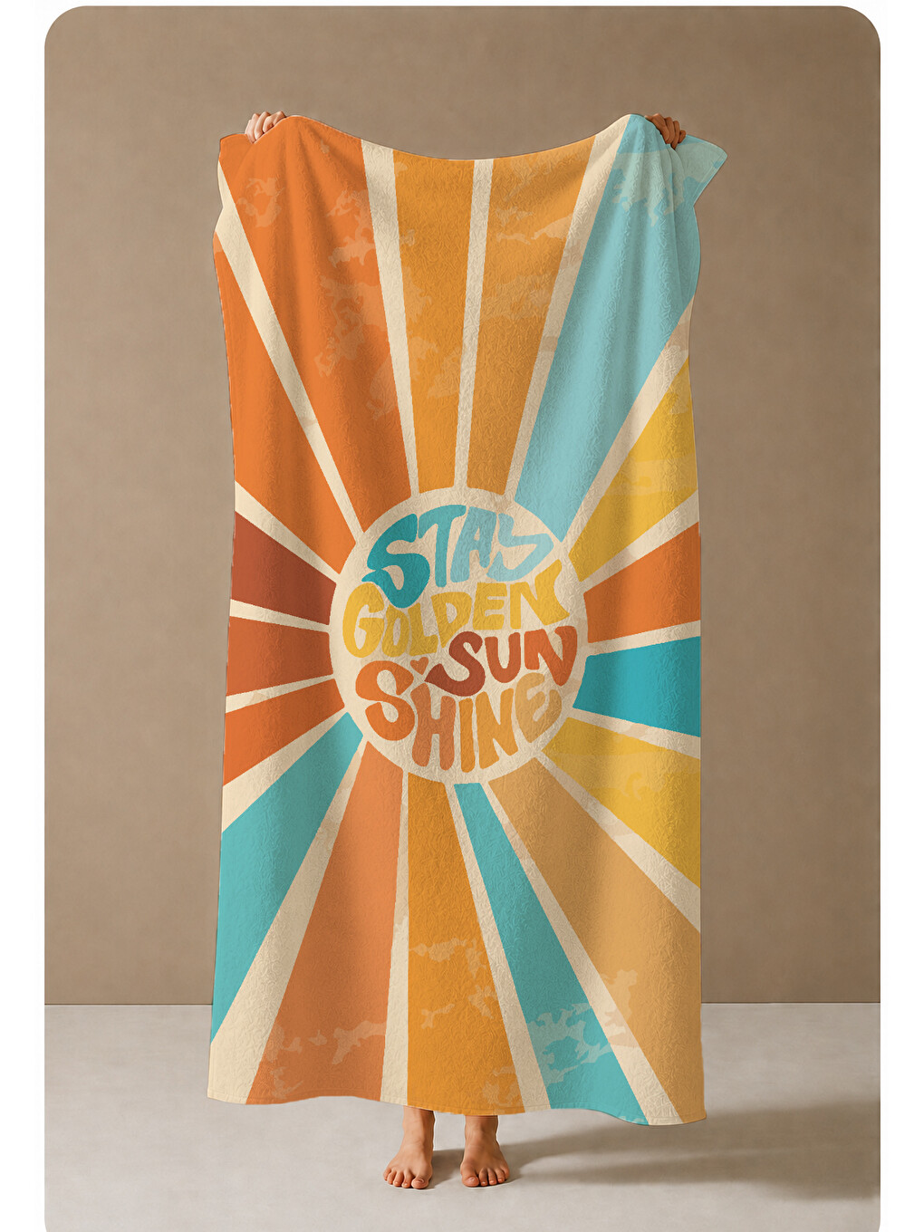Turuncu Mor Retro Stay Golden Güneş Desenli 70x150 Cm Dijital Baskılı Plaj Ve Banyo Havlusu-3