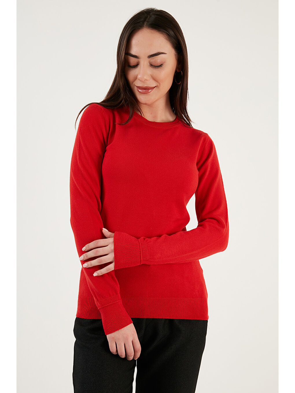 Kırmızı Regular Fit Bisiklet Yaka Kazak 25K0777K1-2