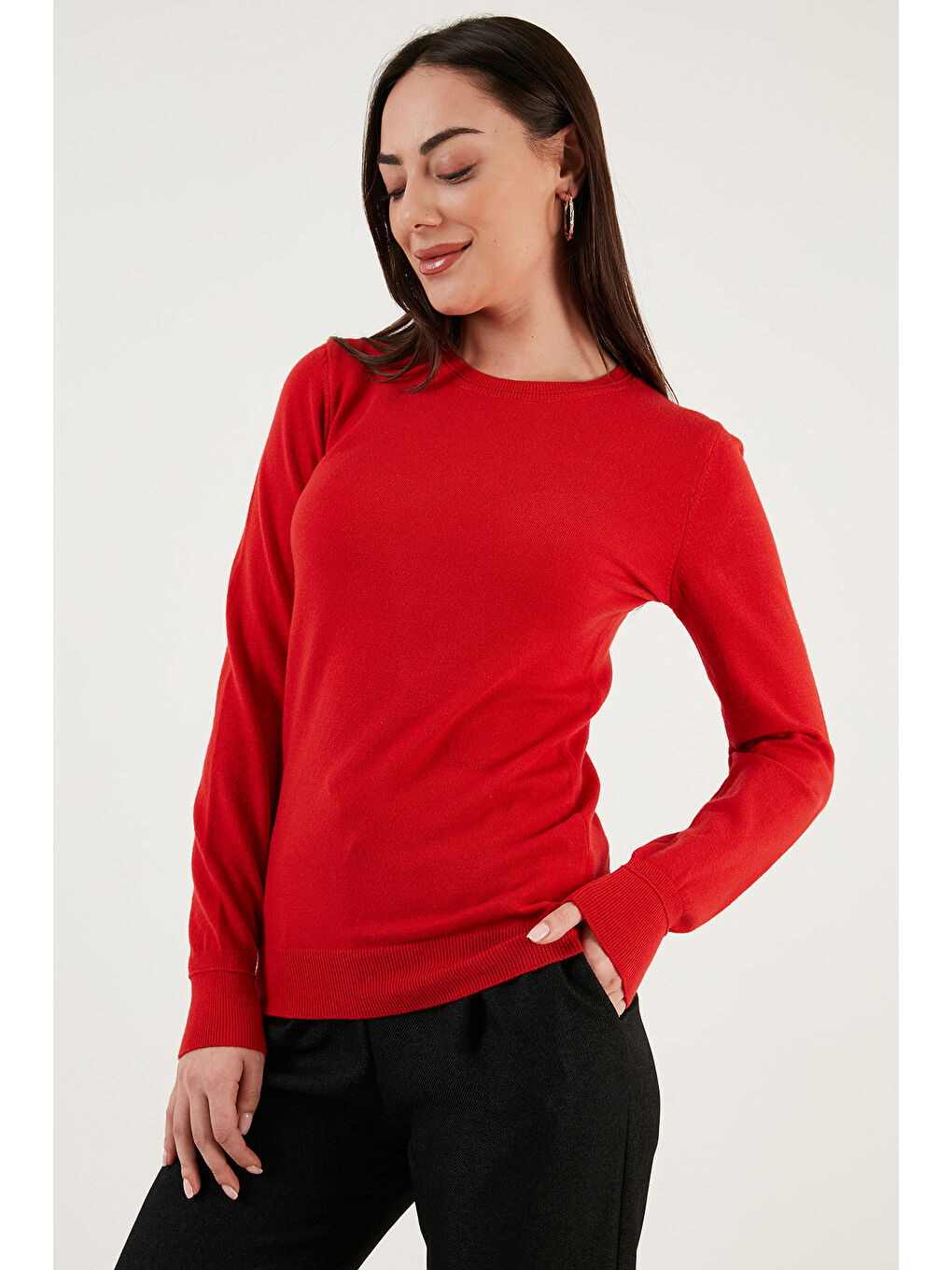 Kırmızı Regular Fit Bisiklet Yaka Kazak 25K0777K1-3