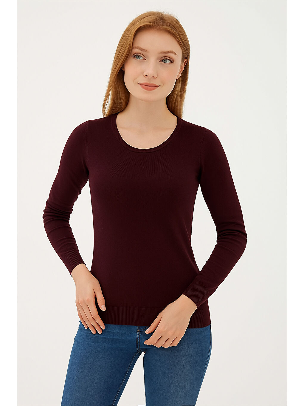 Bordo Regular Fit Bisiklet Yaka Triko Kazak 25K0779K1