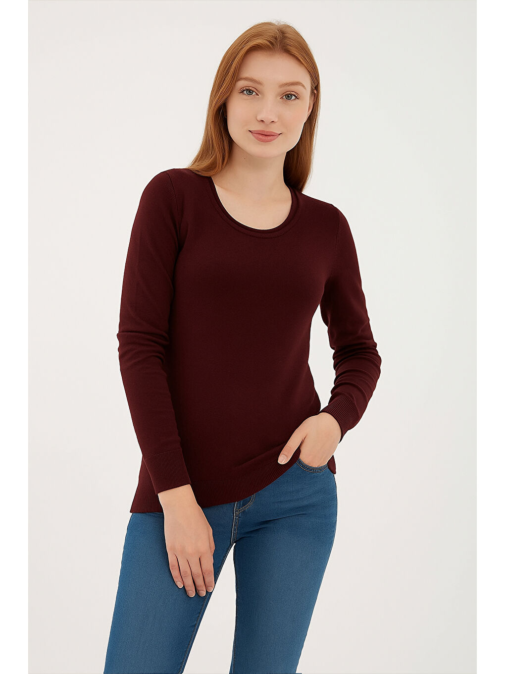 Bordo Regular Fit Bisiklet Yaka Triko Kazak 25K0779K1-1