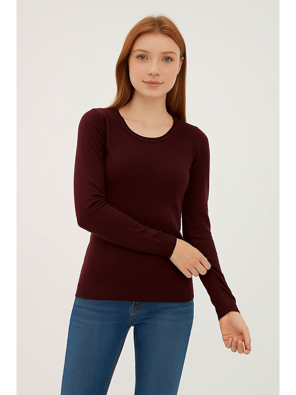 Bordo Regular Fit Bisiklet Yaka Triko Kazak 25K0779K1-2