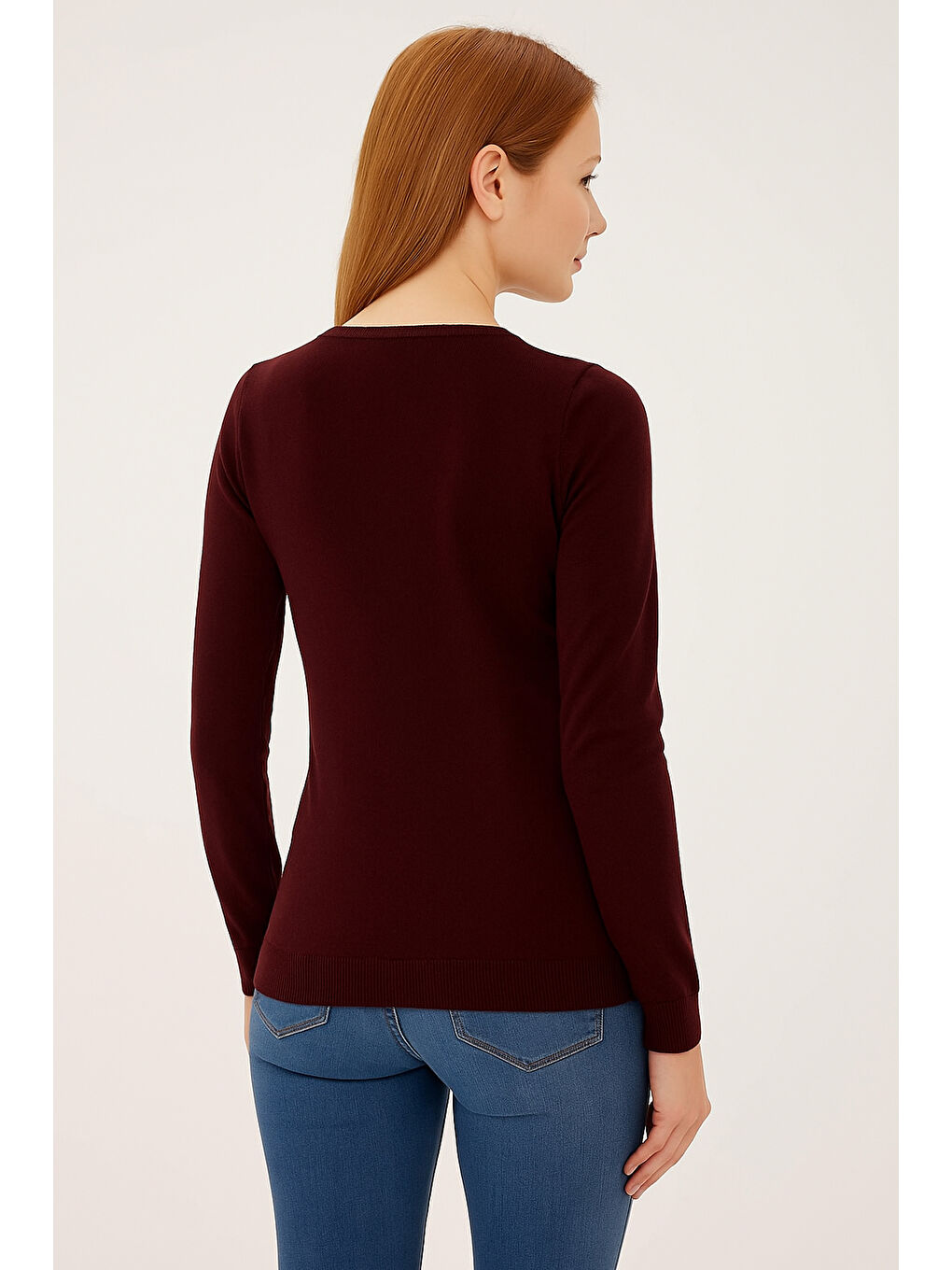 Bordo Regular Fit Bisiklet Yaka Triko Kazak 25K0779K1-3