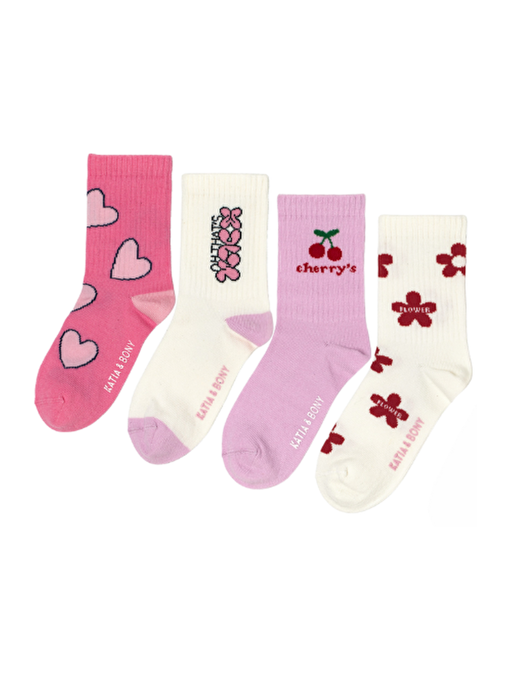 Kız Çocuk Desenli 4'Lü Soket Çorap Pembe