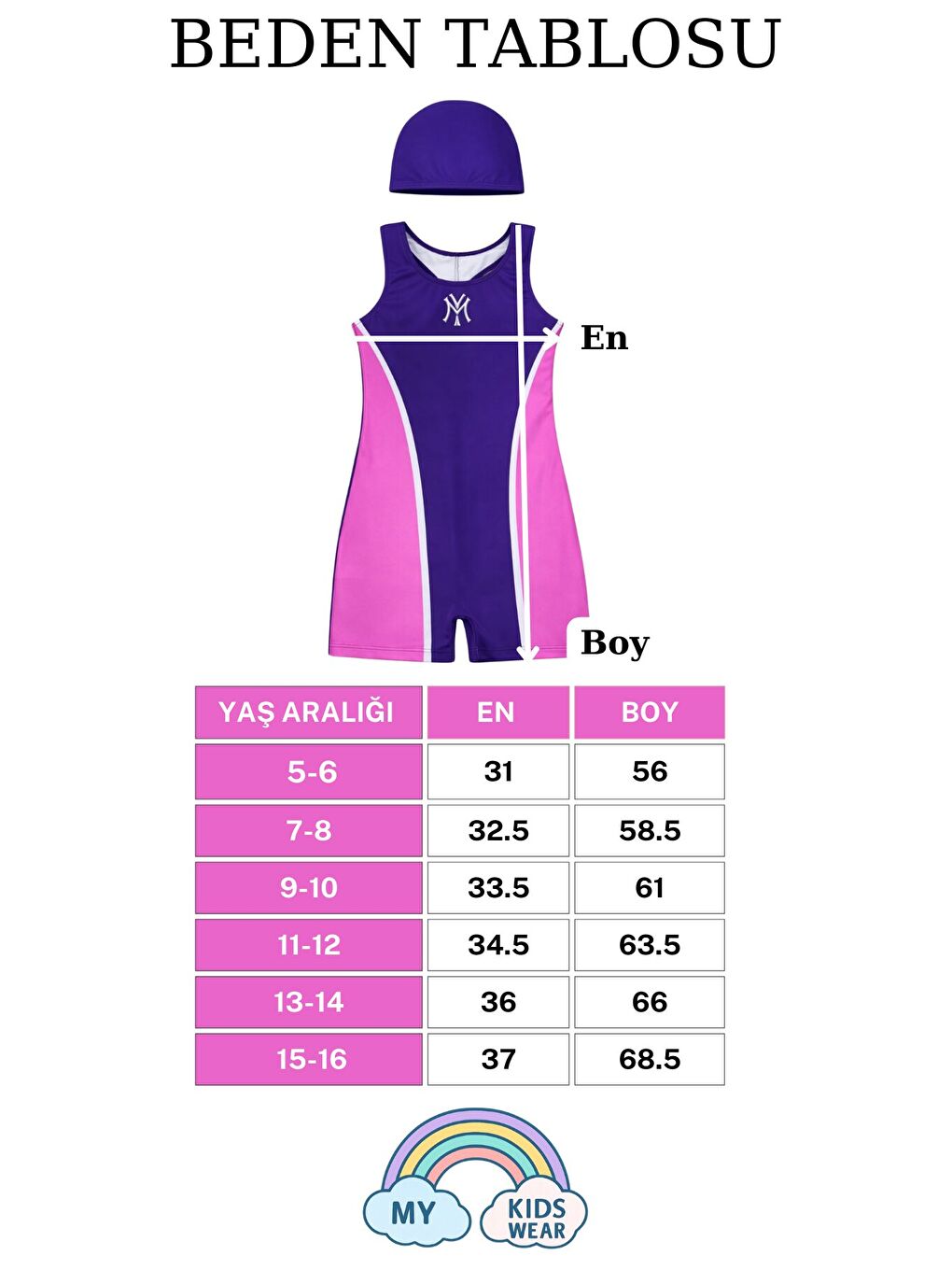 Pembe Kız Çocuk Deniz Yüzücü Mayoları 5-16 Yaş 12615-1