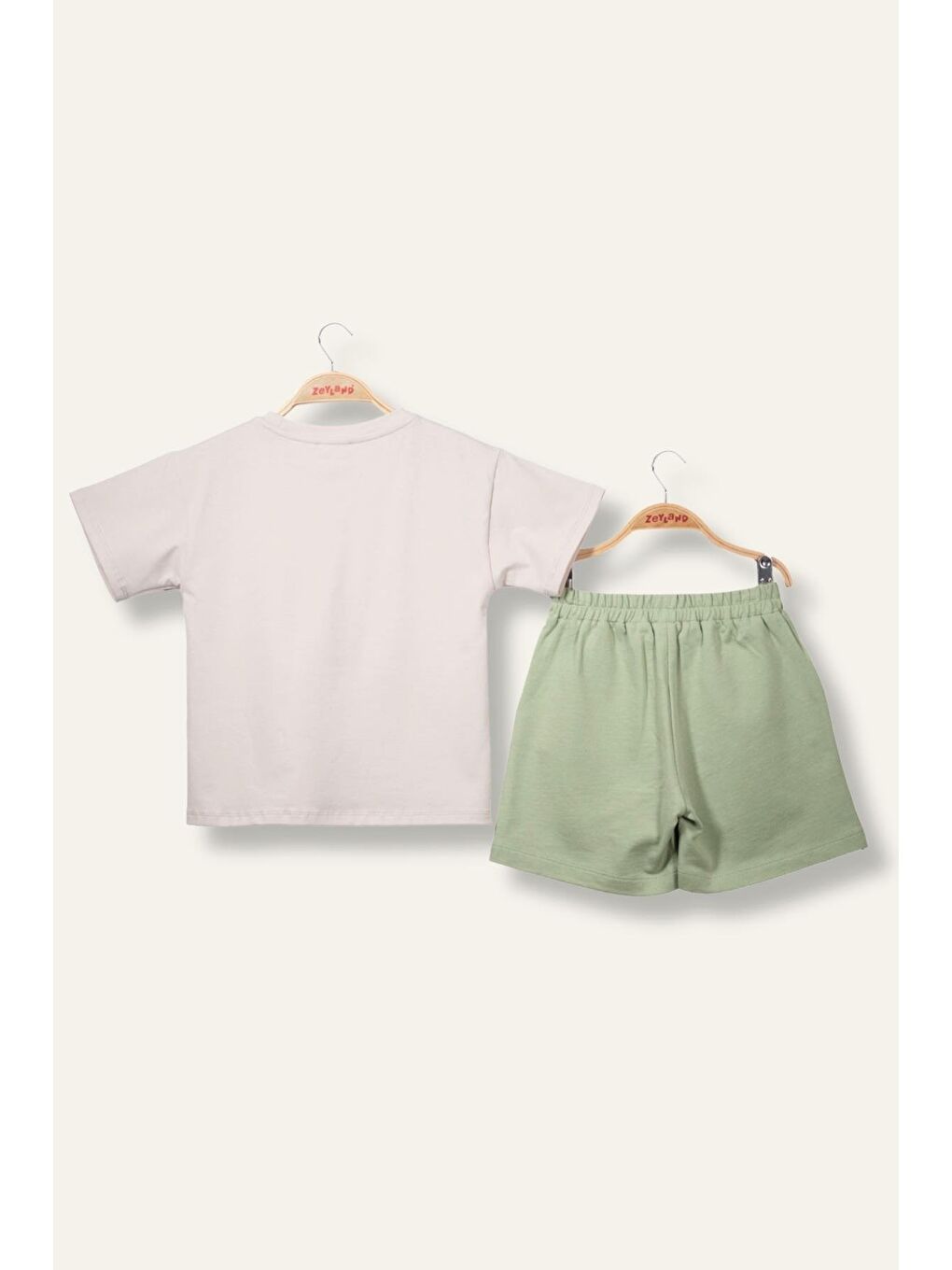 ZEYLAND Bej Erkek Çoçuk Sörf Baskılı T-Shirt Kısa Şort Takım - Taş Rengi - 1