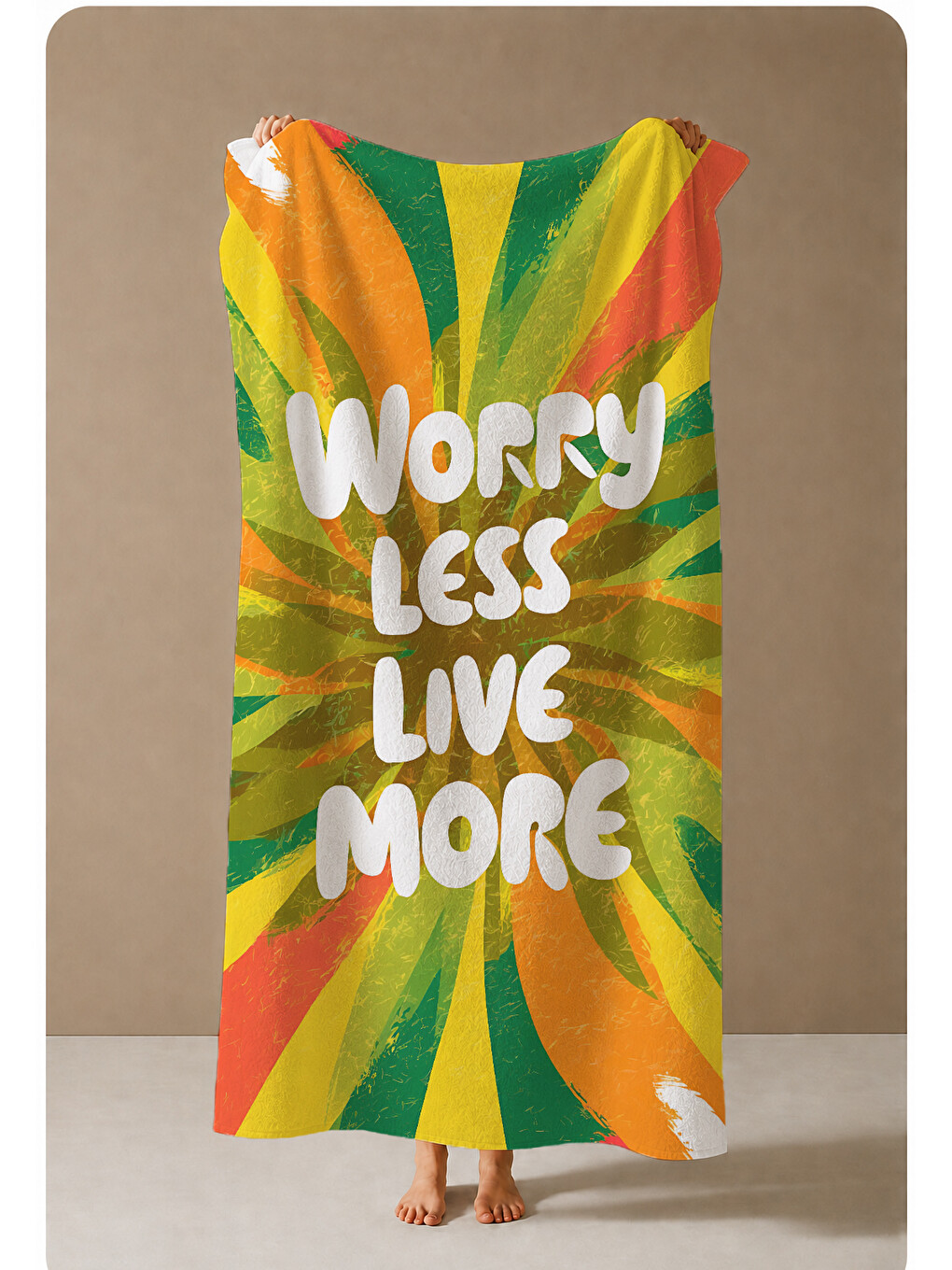 Yeşil Turuncu Worry Less Yazılı Tropikal Desenli 70x150 Cm Dijital Baskılı Plaj Ve Banyo Havlusu-3