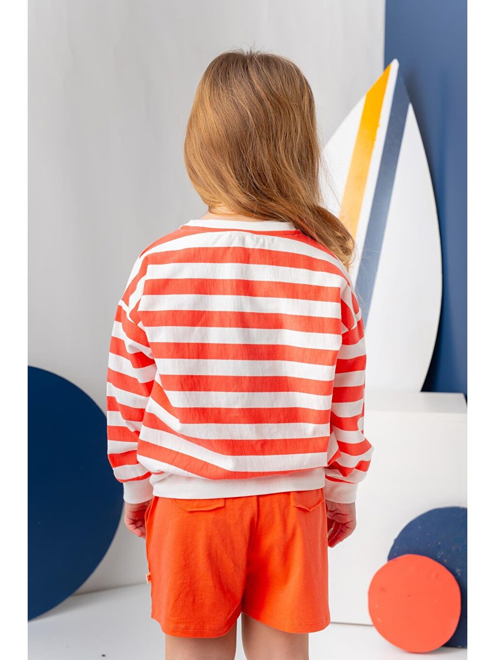 Kırmızı Unısex Çocuk Çizgili Sweatshirt - Coral Çizgili-1