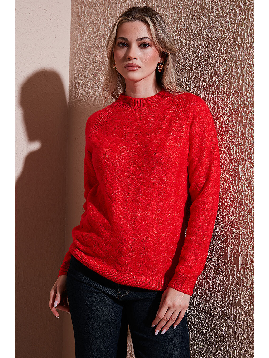 Kırmızı Regular Fit Dik Yaka Örme Kazak 25K0069K1-2