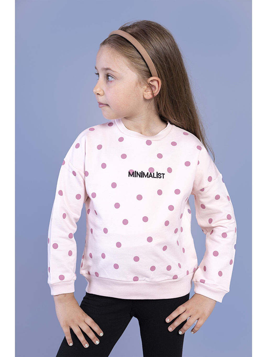 Pembe Kız Çocuk Puantiye Desenli Sweatshirt