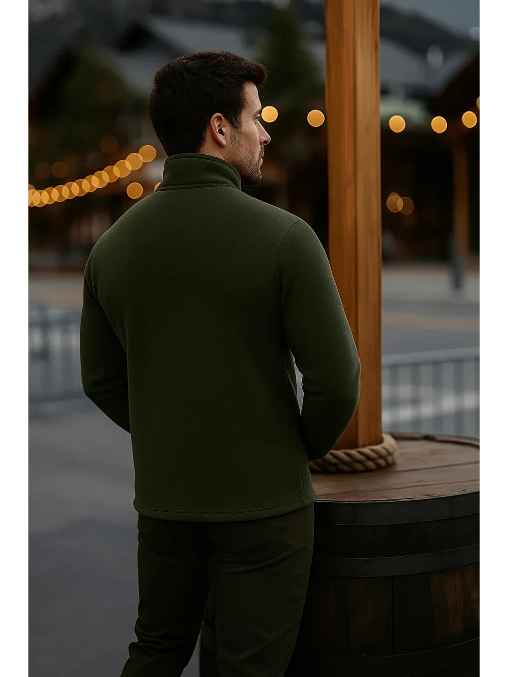 Erkek Fermuarlı Kalın Kışlık Trend Haki Polar Ceket-5