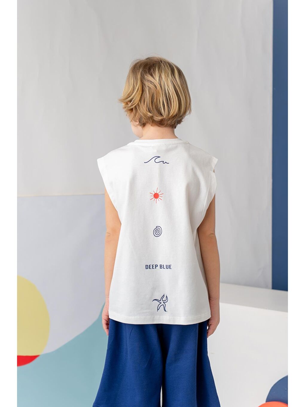 Erkek Çocuk Cepli Baskılı Atlet Diz Altı Şort Takım - Ekru-2