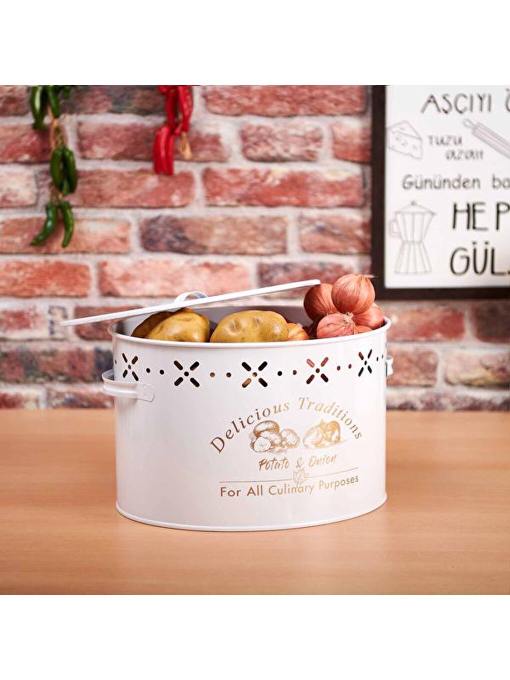 Metal Bölmeli Patates Soğan Kovası - Beyaz - 18 lt