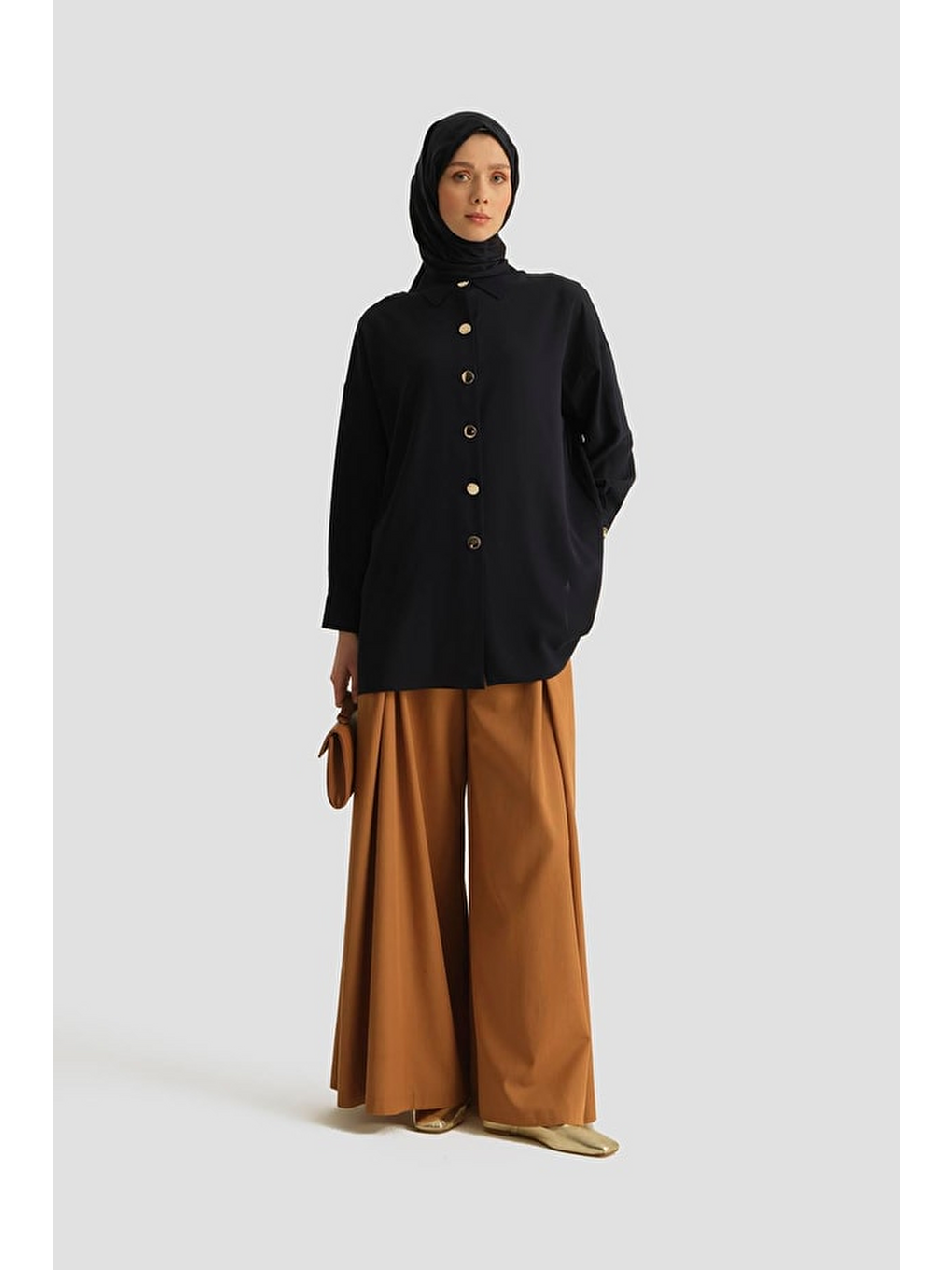 Metal Düğmeli Oversize Tunik Lacivert-3